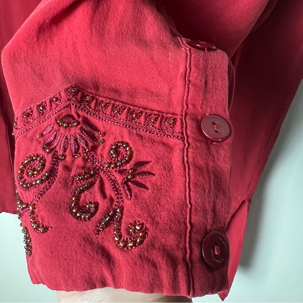 Victor‎ Costa Occasion - Women's Vintage Beaded Silk Blouse Red - Sz. 1X - Picture 7 of 10